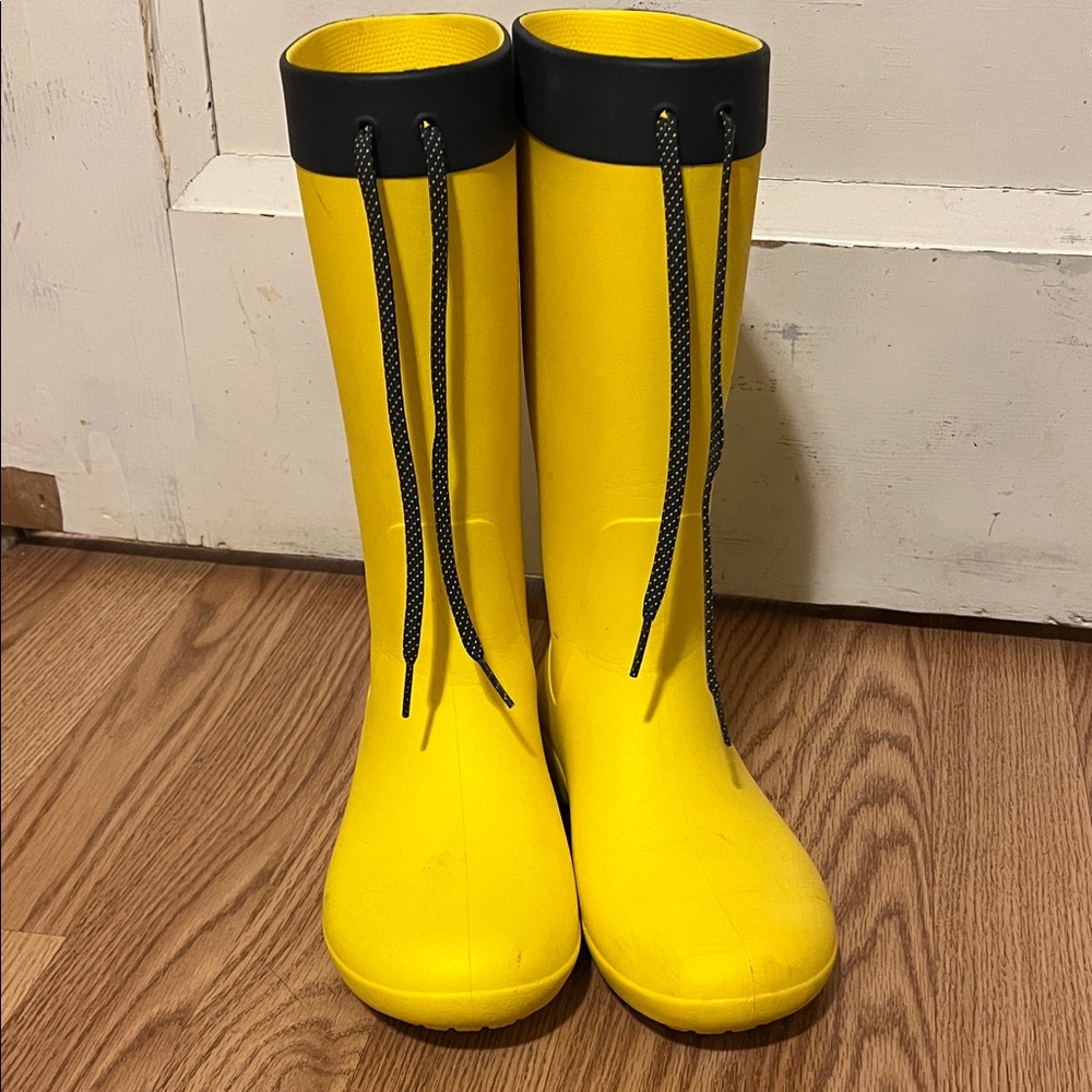 CROCS Vibrant Yellow and Black Rain Boots